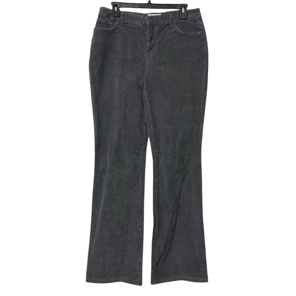 ST JOHN'S BAY Women Sz 10 Gray Corduroy BOOT CUT Pants Cotton Stretch Straight